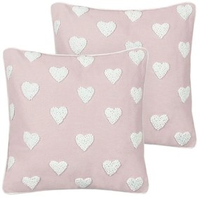 Conjunto 2 almofadas decorativas padrão de corações em algodão rosa 45 x 45 cm GAZANIA Beliani
