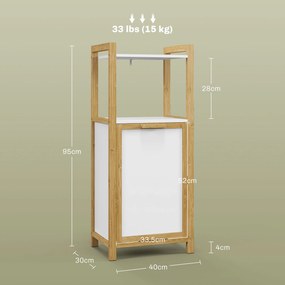 Móvel de pé em bambu, cesto de roupa suja para casa de banho, economizador de espaço - 2 prateleiras - 40 x 30 x 86,5 cm