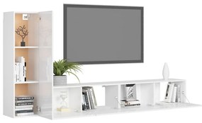 3 pcs conjunto de móveis de TV contraplacado branco brilhante