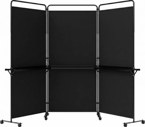 Biombo Dobrável de 3 Painéis, 259 x 44 x 188 cm, Com Rodas Bloqueáveis, Preto