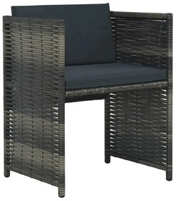 3 pcs conjunto bistrô com almofadões vime PE cinzento