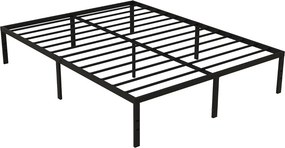 Estrutura de cama de metal simples e resistente de tamanho 201 x 151 x 36 cm com suporte de ripas de ferro e arrumação Preta