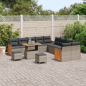 Conjunto de Sofá de Jardim vidaXL de 13 Peças com Almofadas Cinza Ratt