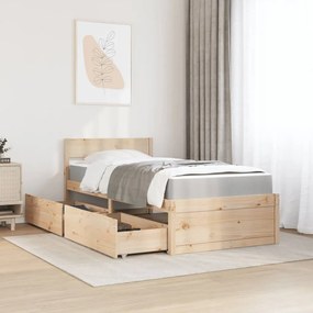 Cama com gavetas e colchão 90x200 cm madeira de pinho maciça