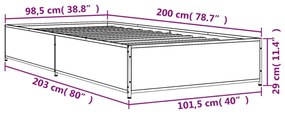 Estrutura cama 100x200 cm derivados madeira/metal cinza sonoma