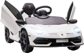 HOMCOM Carro Elétrico Lamborghini para Crianças 12V Velocidade 5 km/h Controlo Remoto MP3 e Cinto de Segurança 1078x63x42 cm Branco | Aosom Portugal