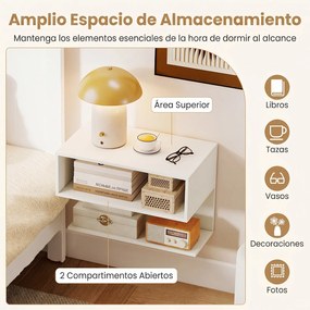 Conjunto de 2 Mesas de Cabeceira Flutuantes, 50 x 30 x 36,5 cm, 2 Compartimentos Abertos, Branco