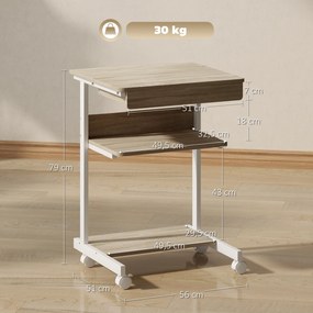 Secretária de computador com rodas, secretária com arrumação de 56 x 51 cm, com gaveta, compartimento e suporte para a unidade central, em carvalho