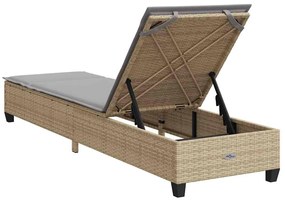 Espreguiçadeira com almofadões 55x200x25,5cm vime PE bege