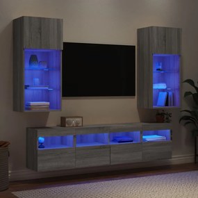 5 pcs móveis parede p/ TV c/ LEDs deriv. madeira cinza sonoma