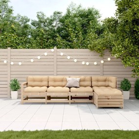 5 pcs conjunto lounge de jardim c/ almofadões pinho maciço