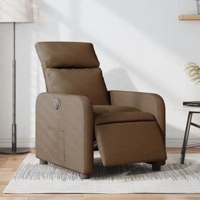 vidaXL Poltrona elétrica reclinável tecido castanho