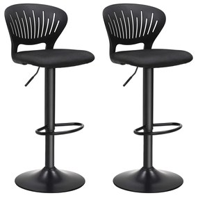 Bancos de bar Songmics LJB04BK com altura ajustável e encosto em formato de coroa que gira 360°, assento acolchoado confortável, conjunto de 2 para cozinha, preto