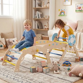 Conjunto de escalada triangular, ginásio dobrável com arco, rampa e escada de corda, brinquedo Montessori para crianças pequenas, multicolorido