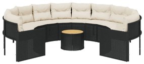 Sofá de jardim com mesa e almofadões redondo vime PE preto