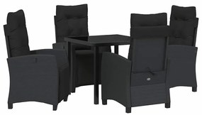 Conjunto de Jantar de Jardim com 5 Peças em Poliéster e Rattan Preto