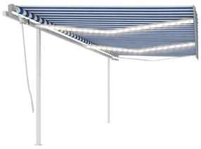 vidaXL Toldo automático c/ LED e sensor de vento 6x3 m azul e branco