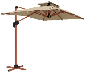 Outsunny Chapéu de Sol Excêntrico 300x198x252 cm com Manivela Inclinação Ajustável Duplo Teto e Base Cruzada Giratória 360° Caqui