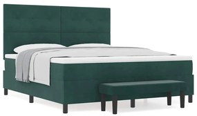 Cama Box Spring com Colchão e Banco Verde Escuro 180x200 cm Veludo
