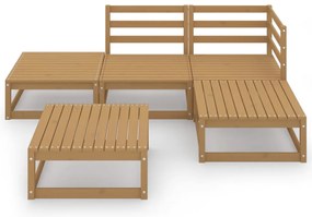 5 pcs conjunto lounge de jardim pinho maciço castanho mel