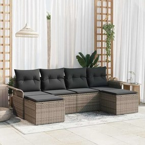 vidaXL Conjunto de Sofá de Jardim 6 Peças com Almofadas Cinza Rattan PE