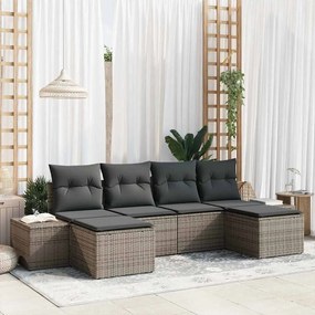 Conjunto de Sofá de Jardim de 6 Peças com Almofadas Cinza em Rattan Si