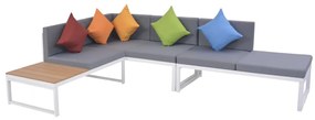 4 pcs conjunto lounge p/ jardim com almofadas alumínio e WPC