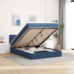 vidaXL Estrutura de cama otomana com colchão tecido azul 140x200cm