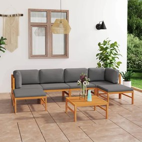 vidaXL 7 pcs conj. lounge jardim c/ almofadões cinzentos teca maciça