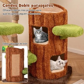 Arranhador para gatos multinível de 2 níveis com postes para arranhar e painel de sisal Cabide Plataformas redondas Plataformas redondas Brinquedo pen