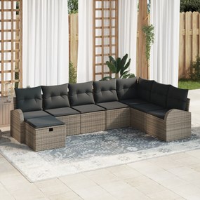 Conjunto de Sofás de Jardim de 8 Peças com Almofadas Cinzas de Rattan
