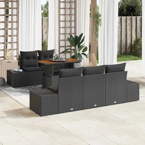 vidaXL Conjunto de Jantar para o Jardim com 6 Peças e Almofadas em Rattan Preto com Acácia