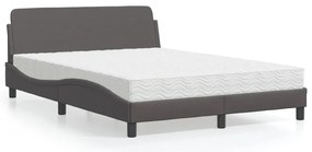 Cama com colchão 140x190 cm couro artificial cinzento
