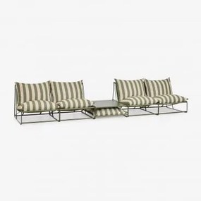 Conjunto De Jardim Com 2 Sofás Modulares De 2 Peças E Mesa Auxiliar Conversível Amaro Tapioca Beige - Verde Azeitona Profundo - Sklum