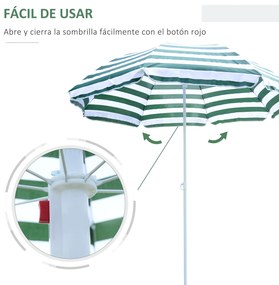 Outsunny Chapéu de Sol de Praia Ø180cm com Teto Inclinável e Mastro de