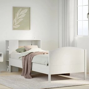 vidaXL Cama com estante sem colchão 100x200 cm pinho maciço branco
