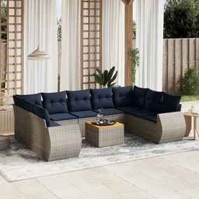 vidaXL 10 pcs conjunto sofás p/ jardim c/ almofadões vime PE cinzento