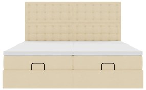 Estrutura de cama otomana com colchões tecido creme 200x200cm