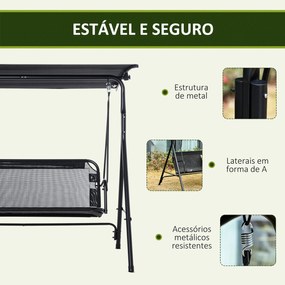 Baloiço de Jardim de 2 Lugares Baloiço com Teto Ajustável em Ângulo pa