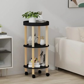 vidaXL Carrinho 3 prateleiras 38x38x82 cm deriv. madeira/pinho preto