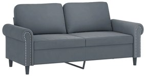 2 pcs conjunto de sofás com almofadões veludo cinzento-escuro