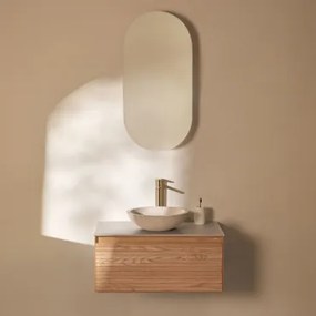 Conjunto De Móvel De Casa De Banho Suspenso 80x50 Cm Em Madeira De Freixo Tedrik Castanho Fresno & Cimento Redondo Branco Ø40 Cm Zavion & - Sklum