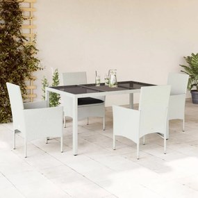vidaXL 5 pcs conjunto jantar jardim c/ almofadões vime PE/vidro branco