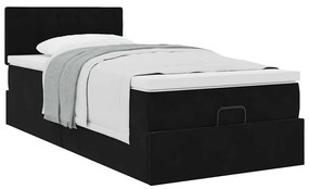 Estrutura de cama otomana com colchão preto veludo