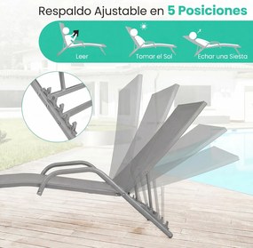 Conjunto de 2 espreguiçadeiras de exterior, poltronas reclináveis com 5 posições de ajuste e assento respirável, para pátio, jardim e piscina, cinza