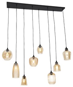 Candeeiro de suspensão Art Deco preto com vidro âmbar 8 luzes - Hanne Art Deco
