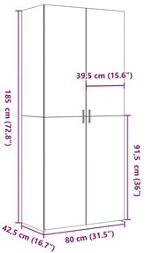 Armário alto 80x42,5x185 cm deriv. de madeira sonoma cinza