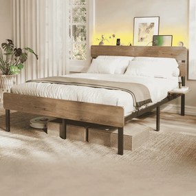 Estrutura de cama de casal 140 x 200 cm com iluminação (COLCHÃO NÃO INCLUIDO) castanho natural