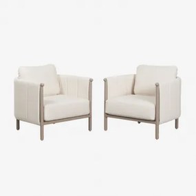 Pack De 2 Poltronas De Jardim Estofadas E Em Alumínio Boleni Bouclé Branco Gardénia - Sklum