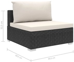 11 pcs conjunto lounge de jardim c/ almofadões vime PE preto